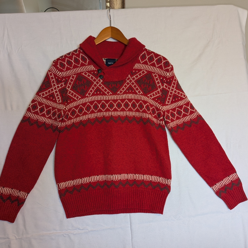 GAP Red Crewneck Sweater with Nordic Patterns